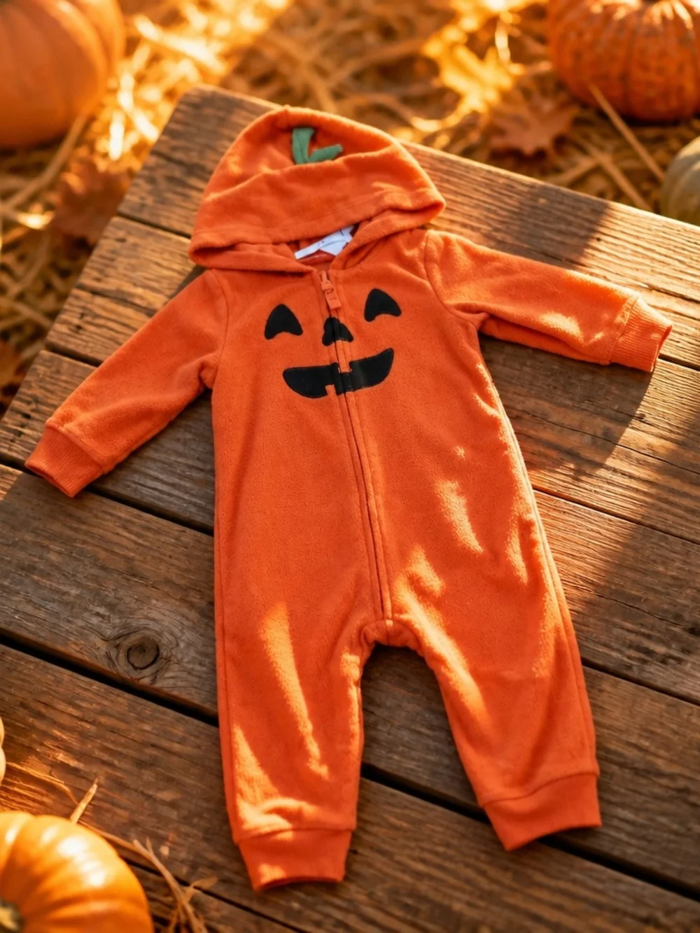 Carter's Orange Pumpkin Hooded Baby One-Piece Sz 6 Months